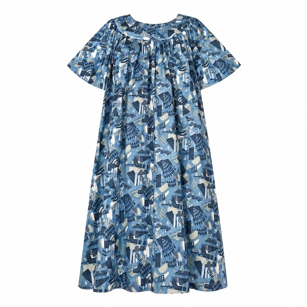 Anthony Richards Muumuu Dress L Blue Abstract Geometric Grannycore House Dress